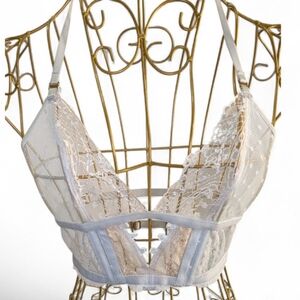 Honey Birdette Ivory Lace Bralette Sheer Mesh Size S (Flaw – Missing Lace)
